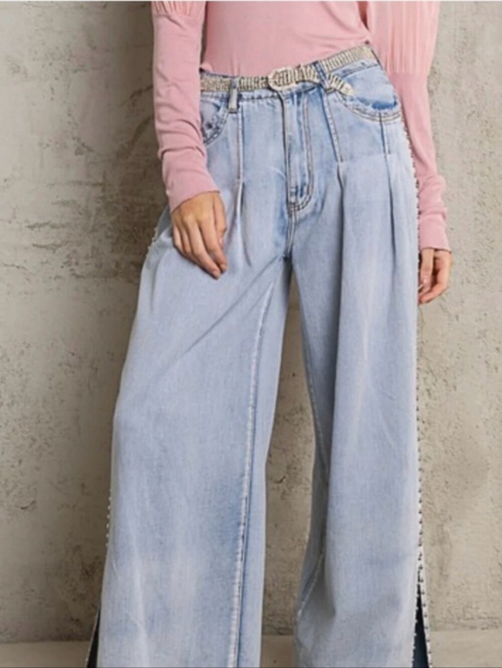 POL WIDE LEG EMBELLISHED JEANS